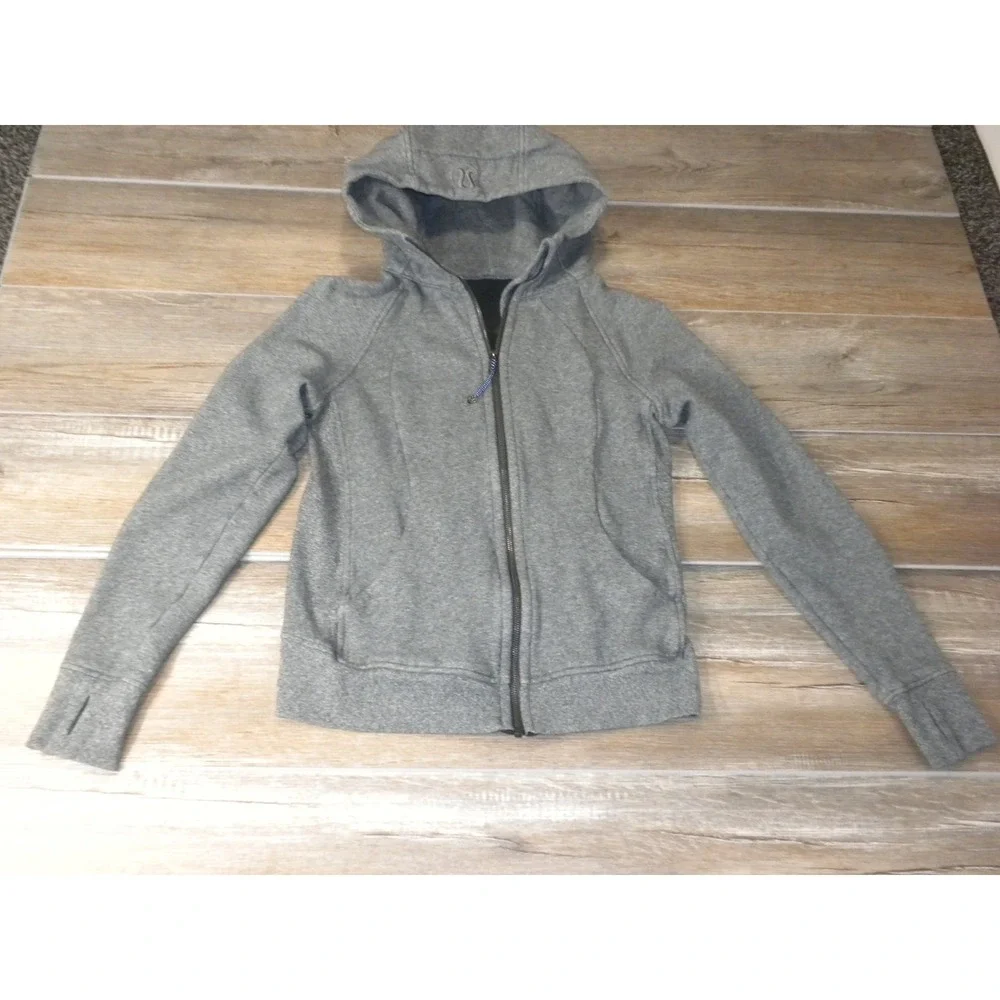 Lululemon Scuba Full Zip Hoodie 8 M Gray Fleece Thumbholes Logo Hood LW4AWNS